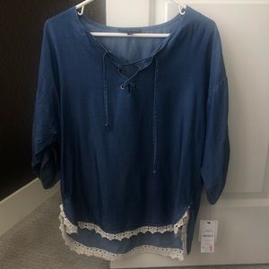 NWT Lace up denim shirt